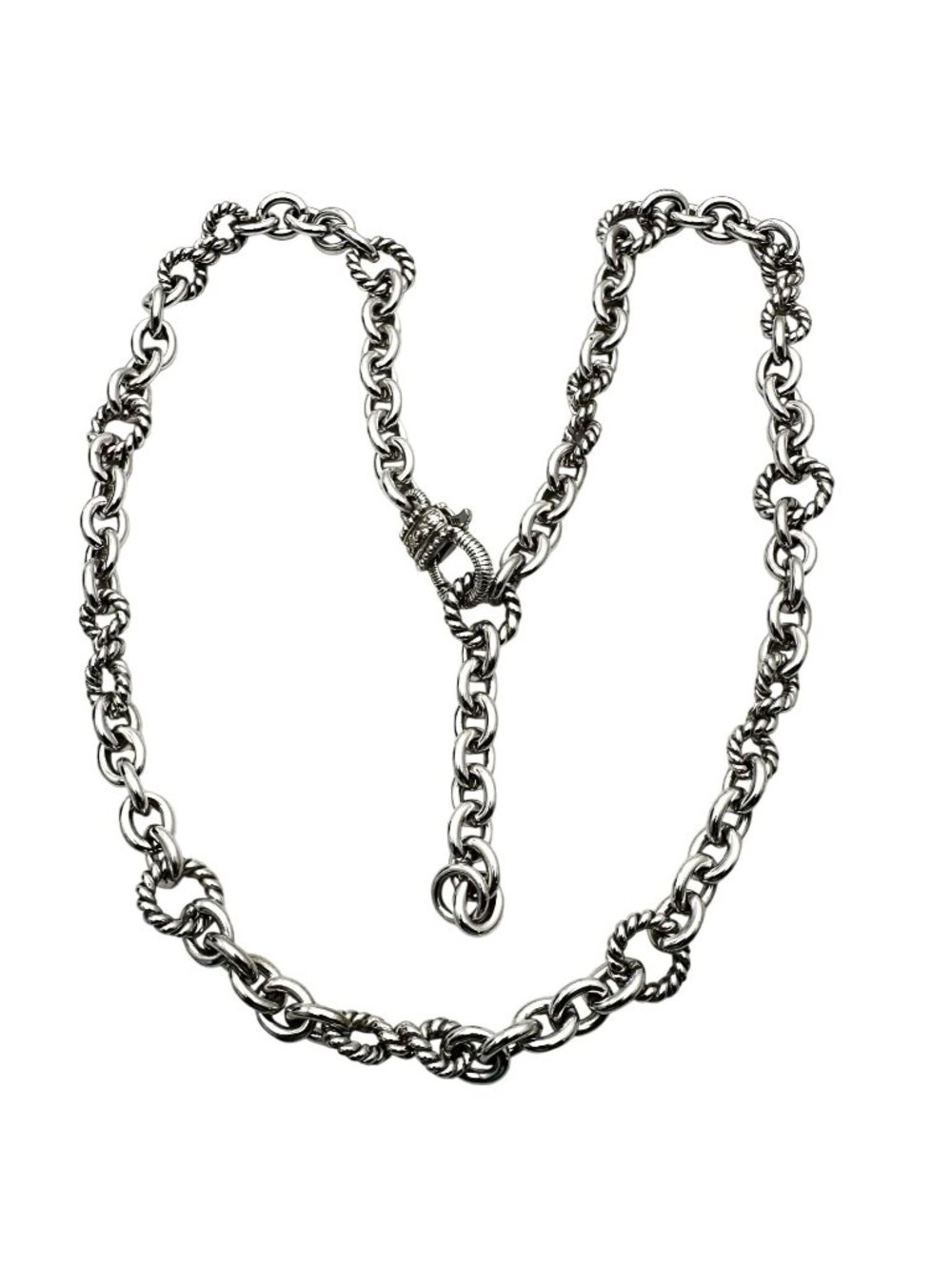 Judith Ripka Sterling Silver Cubic Zirconia Necklace 20 Inch Heavy Ribbed Chain